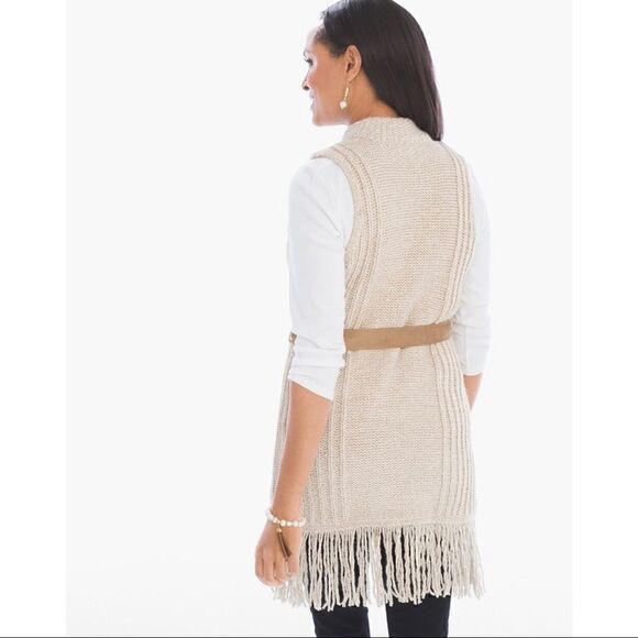 Chico’s Tan Neutral Boho Fringe Fran Vest W/ Waist Belt Size XL - Picture 2 of 9